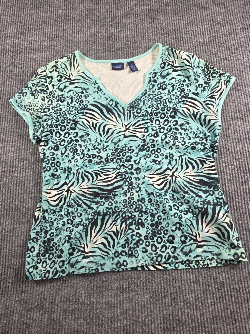 Westbound Women's Blouse Short Sleeve Multicolor Animal Print Size XL
